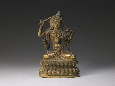 图片[1]-Bronze gilded secret seated statue of Manjusri Bodhisattva-China Archive